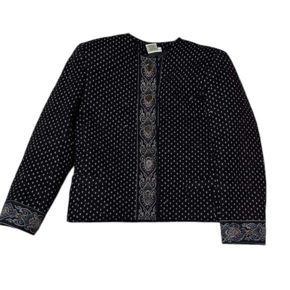 Vera Bradley Black Vintage Quilted Button Decorative Cuff Jacket Size Small